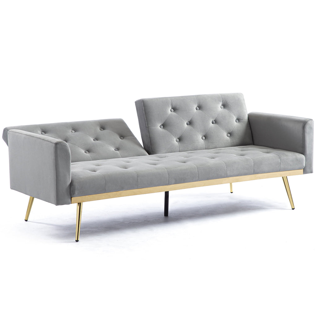 uhomepro Modern Futon, Velvet Sofa Bed, Mid Century Sofa with Metal Legs, 2 Pillows, Love Seat Living Room Furniture for Small Space Office, Beige
