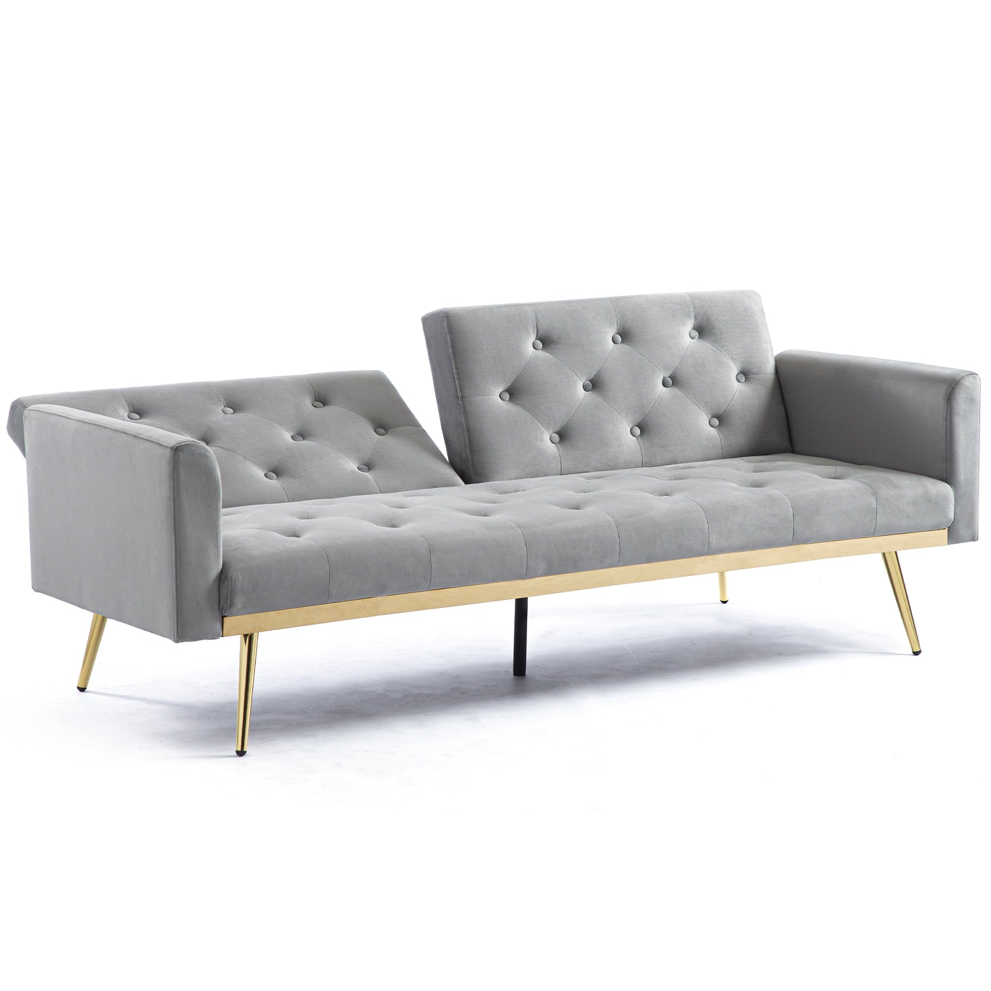 uhomepro Modern Futon, Velvet Sofa Bed, Mid Century Sofa with Metal Legs, 2 Pillows, Love Seat Living Room Furniture for Small Space Office, Beige