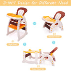 TOBBI 3 in 1 Baby High Chair Convertible Toddler Table Chair Set, Play Seat Booster with Feeding Tray, Adjustable Seat Back, Pink