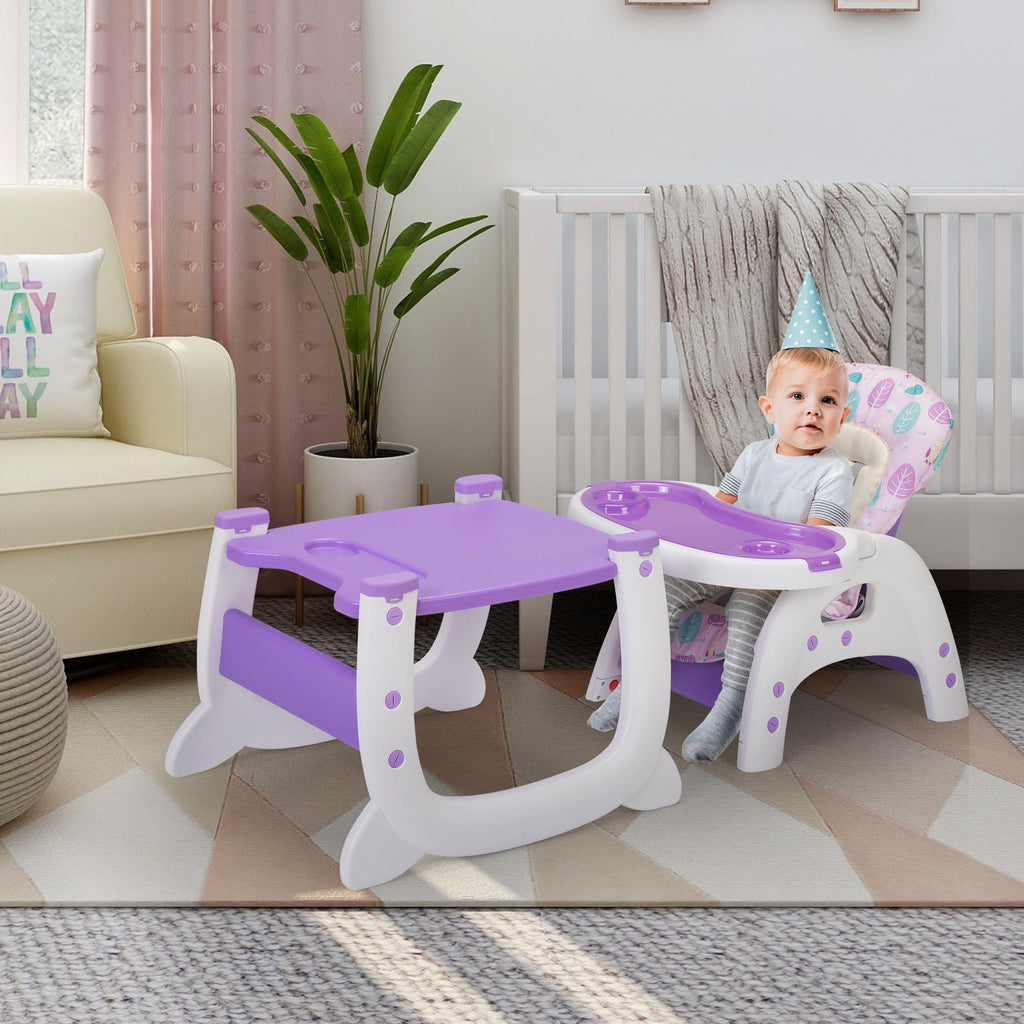 TOBBI 3 in 1 Baby High Chair Convertible Toddler Table Chair Set, Play Seat Booster with Feeding Tray, Adjustable Seat Back, Pink