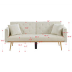 uhomepro Modern Futon, Velvet Sofa Bed, Mid Century Sofa with Metal Legs, 2 Pillows, Love Seat Living Room Furniture for Small Space Office, Beige