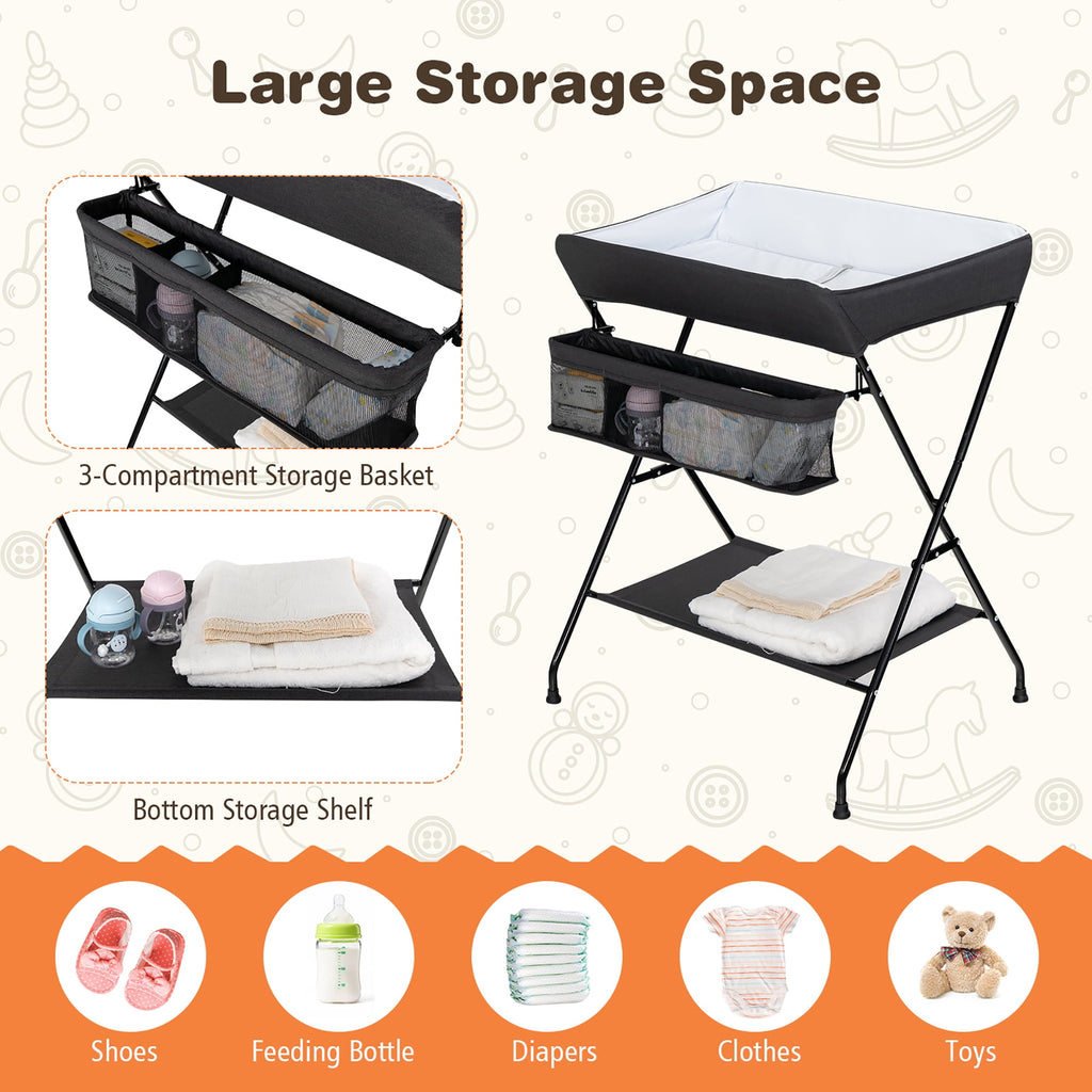 Costway Baby Infant Changing Table Folding Diaper Station Nursery with Storage Black