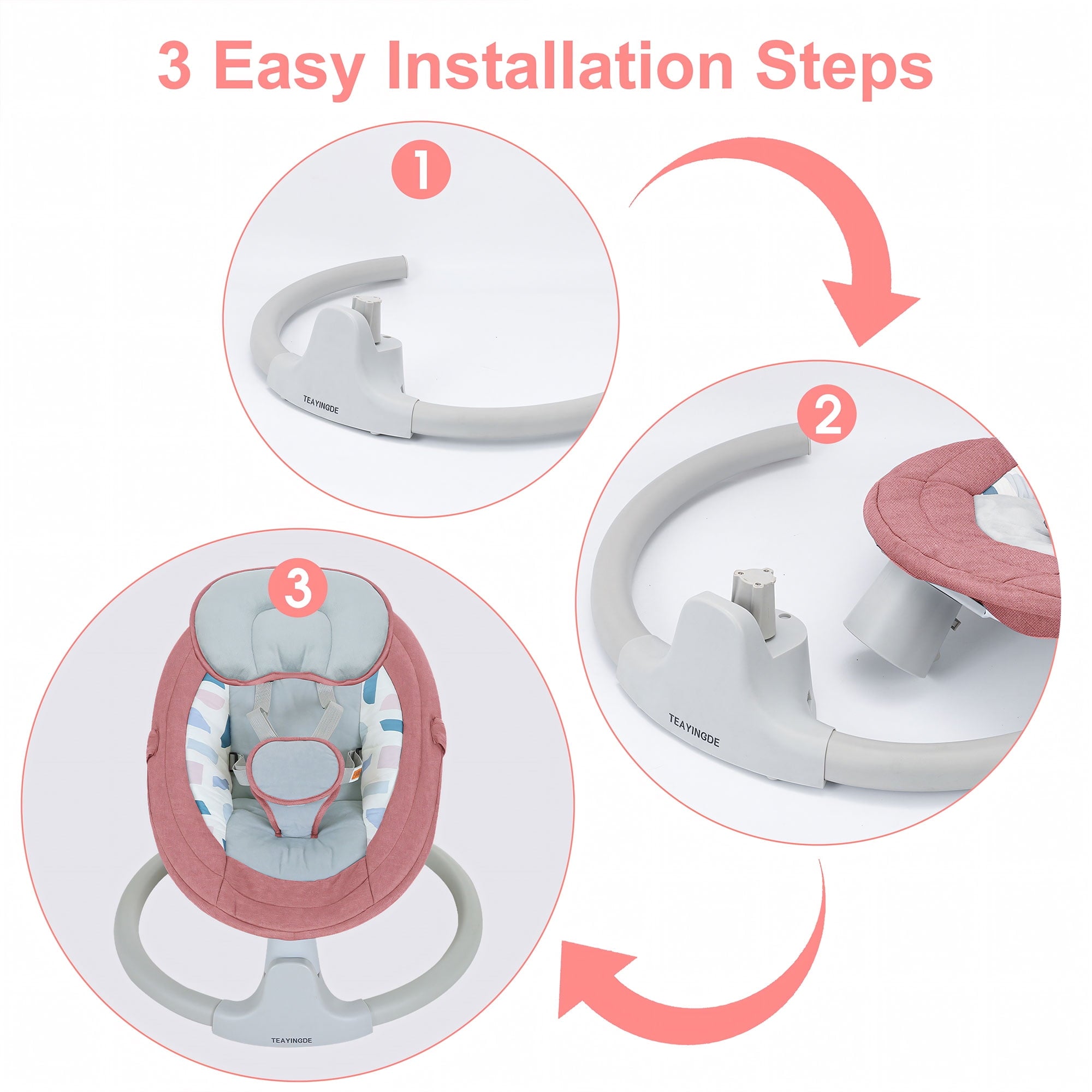 TEAYINGDE Baby Swing for Infants - APP Remote Bluetooth Control, 5 Speed Settings, 10 Lullabies, USB Plug (Gray)