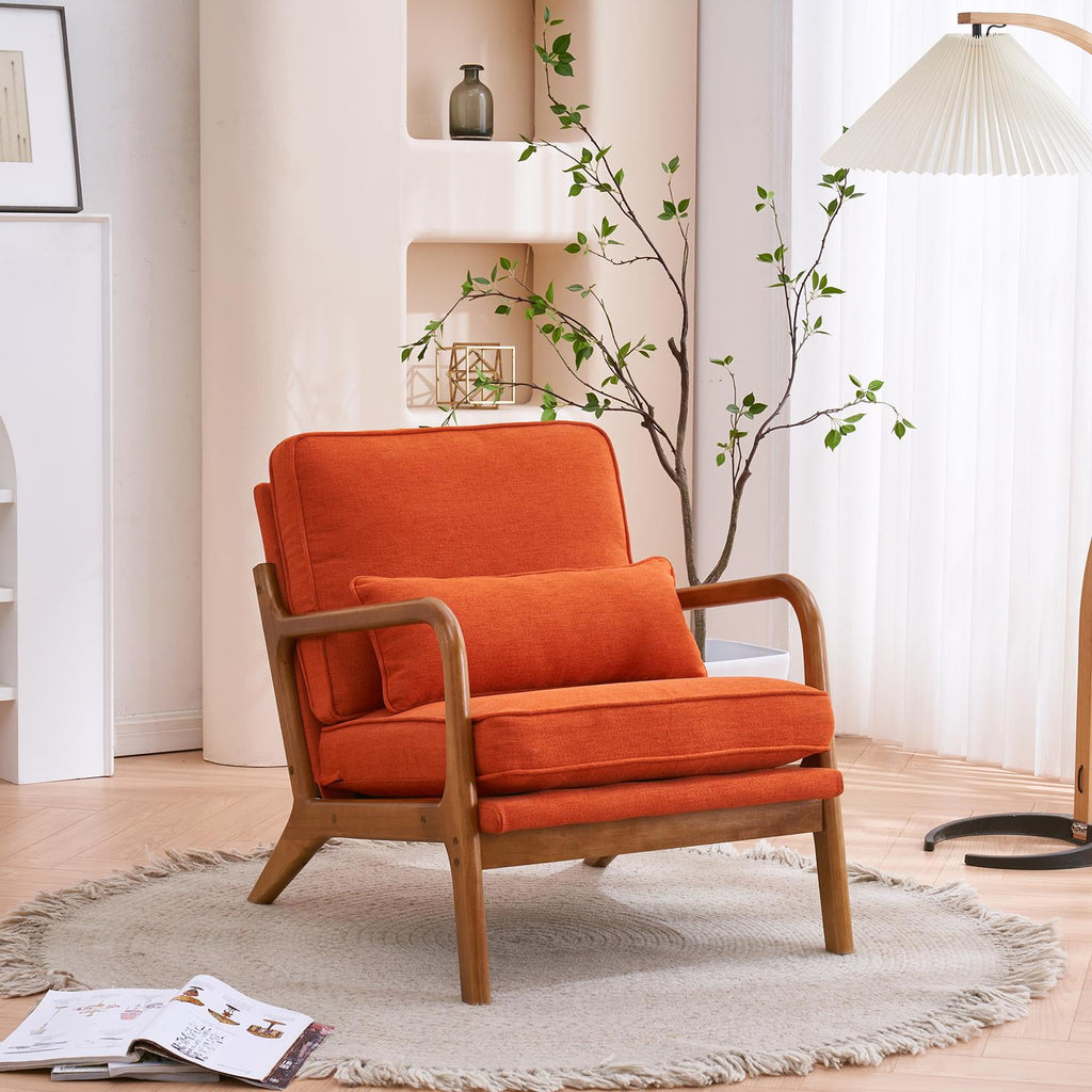 UBesGoo Modern Wood Club Chair Bronzing Cloth Fabric Upholstered Reading Accent Chair with Solid Wood Frame Brown