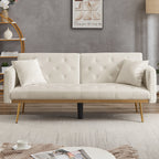 uhomepro Modern Futon, Velvet Sofa Bed, Mid Century Sofa with Metal Legs, 2 Pillows, Love Seat Living Room Furniture for Small Space Office, Beige