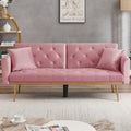 uhomepro Modern Futon, Velvet Sofa Bed, Mid Century Sofa with Metal Legs, 2 Pillows, Love Seat Living Room Furniture for Small Space Office, Beige